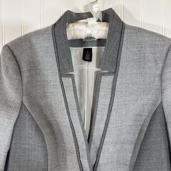 White House Black Market Womens Gray Colorblock Wool Blend Blazer Size 10 Office - Picture 2 of 16